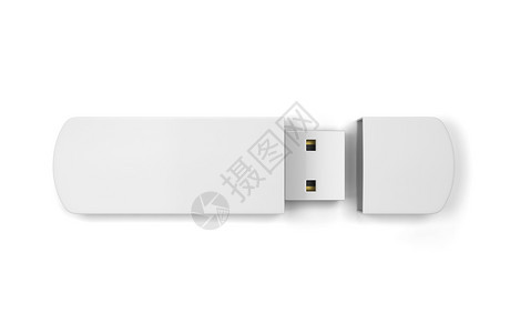 闪光数据字的白色背景上孤立的空白usb闪存驱动器3d插图图片