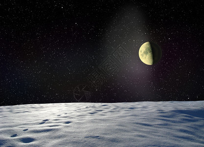天文学午夜星月亮在地表的未知行星附近发光月球在暗空宇宙中的未知行星附近发光宇宙风景图片