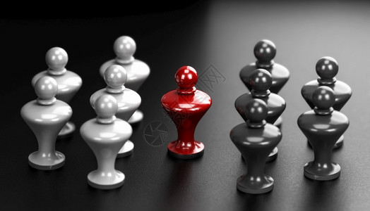 插图沉降3D说明两组白色和灰棋子以及两个当事方之间仲裁的中摘要概念的调解人代表集团间冲突的棋子概念与中间一名调解人的概念一是代表图片
