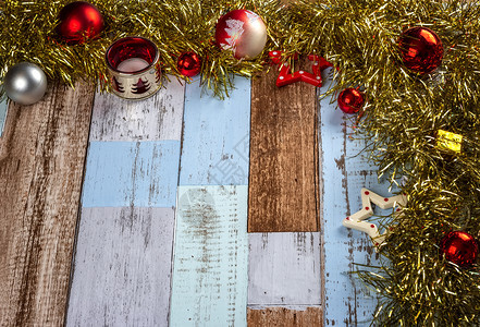 一种圣诞背景有园地和玩具在木纸画布背景圣诞快乐卡片季节庆祝图片