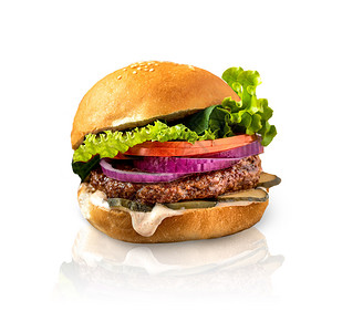 包子美食芝士汉堡白色背景上孤立的新鲜美味汉堡图片