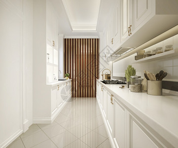 洗碗机装饰风格3D提供白色经典厨房和豪华设计室内的图片