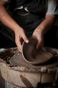 成型在陶器车轮上工作的手艺人陶器车轮上工作的手艺术家选取焦点作坊形式图片