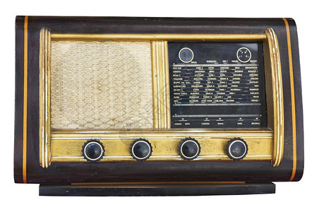 白色的背景上孤立的老旧传统无线电台声音车站图片