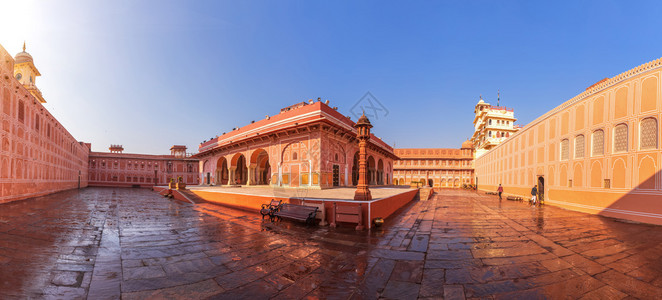 假期目的地著名印度斋浦尔市皇宫内院全景无人印度图片