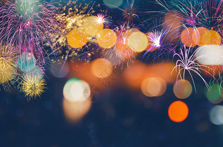 新年的多彩烟花和复制空间的新年抽象节日有彩色bokoh背景庆典门户14夜生活图片