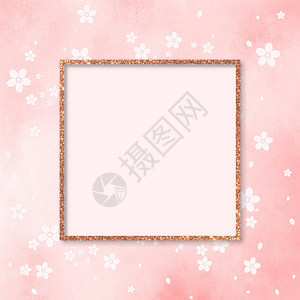 花的矢量粉色画廊框架用空白覆盖的粉亮壁板屏幕模版拟粉红色闪光板幕框模在粉糊面背景上的方格框和沙库拉花粉彩边界图片