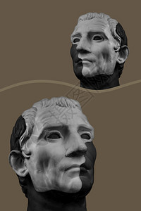 创造力波普艺术风格的石膏仿古人脸雕塑拼贴现代创意概念形象与古代雕像头部杂志文化当代艺术海报复古设计时髦极简主义波普艺术风格的石膏图片