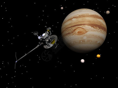 小行星自然美航空天局木星及其四颗著名卫星IoEuropaGanymede和Callisto附近的旅行航天器及其四颗著名的卫星夜间图片