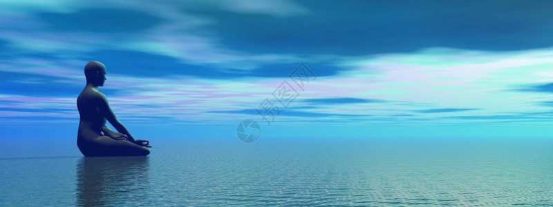 和平插图以美丽的黎明在海洋上沉思蓝色的图片