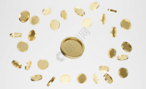 横幅金属头奖白背景的彩蛋或赌场3D概念被爆金硬币喷射图片