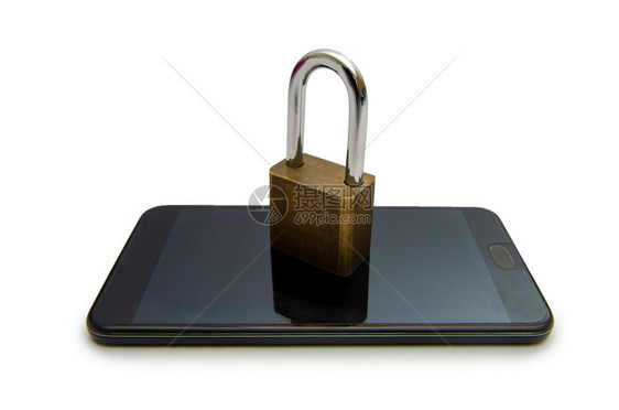 开锁黑客商业将手机按下电话在互联网络安全概念保护网中用锁定图标和虚拟屏幕进行通信b使用链接图标和虚拟屏幕的网络安全概念手保护网图片