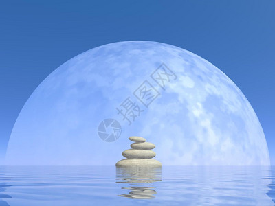 反射月亮白宝石在大满月前的水面明亮夜晚平衡3D之上图片