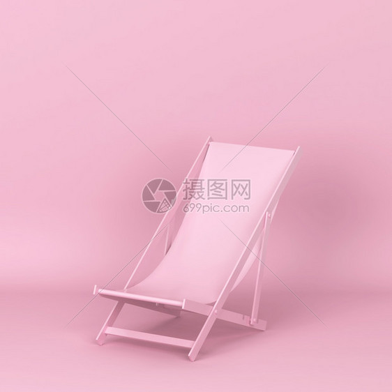放松假期弛在粉红色背景的海滩3D插图上放轻松的单甲板椅图片