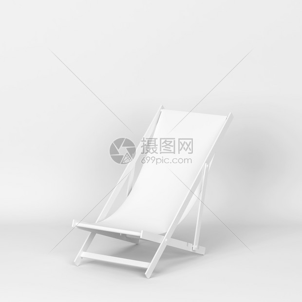 户外门14在白色背景的海滩3D插图上放轻松的单甲板椅假期图片