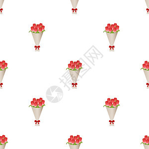 白色的庆典爱无缝模式纸上红色郁金花束弓彩纸色郁金花束设计网络包装纸织物壁的矢量插图图片