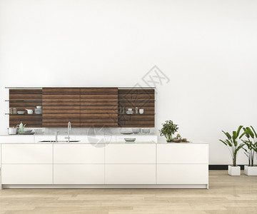 国内的柜台3d在阁楼设计中提供最起码的厨房和旧式建成图片