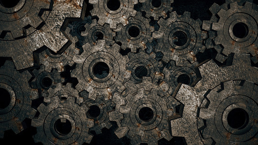 工业机械或专题介绍的背景概念摘要3d古老的变型轮式齿旧子技术钟图片