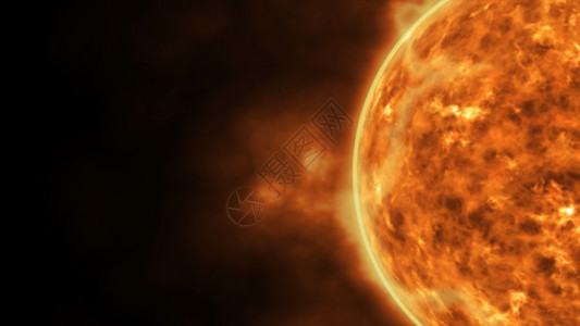 行动太阳星表面与耀斑燃烧动画3D渲染等离子体明亮的天文学高清图片素材