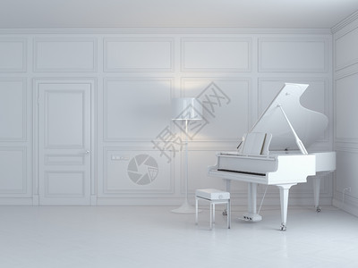 四分之一独奏内部的白色钢琴在内饰中的钢琴图片