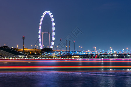 旅行公园新加坡巨型渡船轮的码头湾夜视景地铁图片