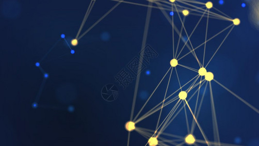 黄色的3D提供抽象的黄色几何飞行线框架网络和将蓝背景点空间连接到安全未来计算机和科学概念中摘要技术图解象SimpicTechno图片