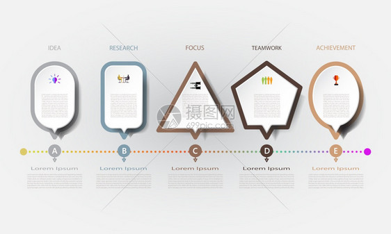 插图带有标和5个选项商业概念内容空白间时框架信息图表流程横幅模板元素书封面印刷设计步骤的线和格式以及标5个选项商业概念流程图形式图片