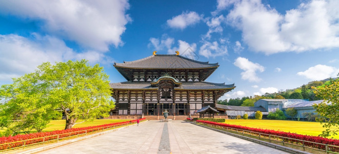 著名的日本纳拉东代寺庙蓝天大佛禅图片