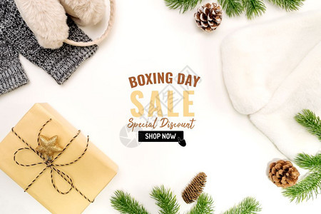 宗教的乐趣季节带圣诞礼物的拳击日销售和白色背景的X马装饰图片