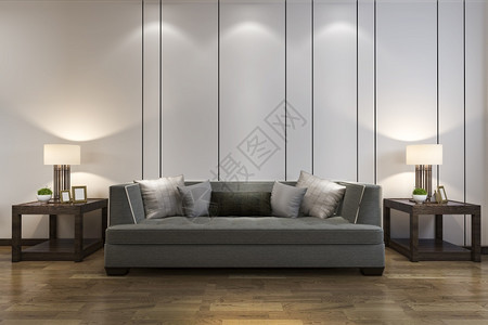建造墙在客厅用沙发风格做木装饰的3D自在图片