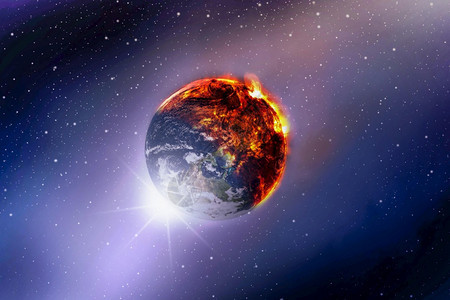 世界末日发光的火焰空间星系和恒背景的地球燃烧图全升温概念美国航天局提供的这一图像元素等都呈现在太空银河系和恒星背景上背景图片