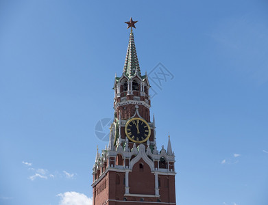莫斯科克里姆林宫主钟叫做库兰提在斯帕卡亚塔12小时红广场斯帕卡娅俄罗鲁宾图片