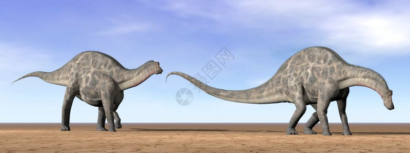 数字的景观双叉龙沙漠中两只巨恐站在沙漠中的两只恐龙白天由沙漠中的三维化石恐龙图片