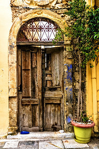 欧洲装饰风格质地希腊克里特雷瑟姆诺镇内狭窄街道的旧门希腊克里特岛雷瑟姆诺镇内的旧街道图片