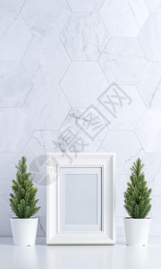 白相框和圣诞树盆栽高清图片