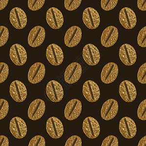 咖啡豆手绘艺术插图咖啡豆金色无缝图案抽象手绘金色背景复古风格中的程式化闪光纹理咖啡豆金色无缝图案复古风格中的化纹理现代的背景