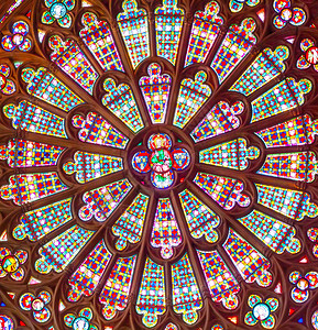 宗教旧的彩色玻璃堂窗户有选择焦点橙对角线图片