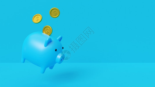 平坦的货币储蓄概念把硬币放进猪银行Banner背景与复制空间3D投稿钱金融的图片