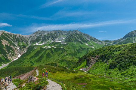 步行2013年8月7日本Tateyama日本阿尔卑斯山高KurobeAlpine路上沿山区观光线不明身份的游客xAwalth沿着图片