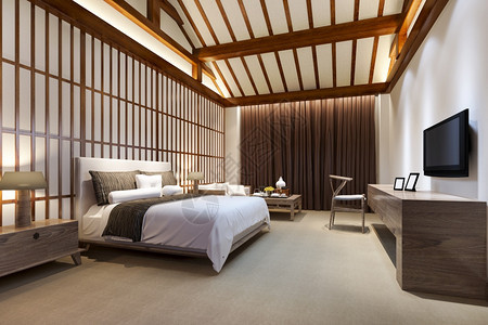 沙发渲染床3d在度假酒店提供豪华卧室套房图片