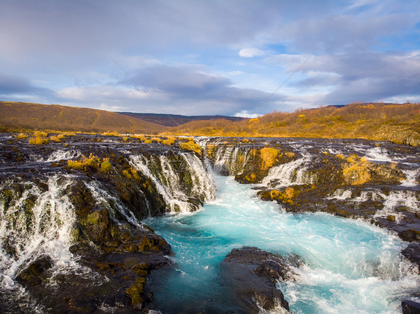 旅行日落自然冰岛美丽的大连级布鲁马福斯瀑图片