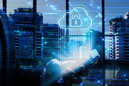 二进制机密的黑客商业手持使用智能机与锁技术网络安全数据保护商业技术隐私概念的电脑安全数据保护商机图片