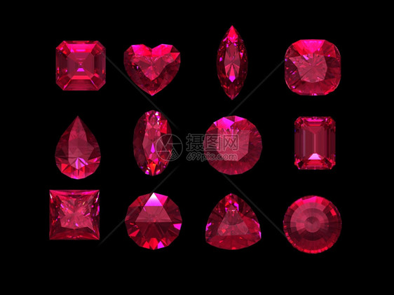 结石配有剪切路径的红宝石形状组玫瑰闪耀图片