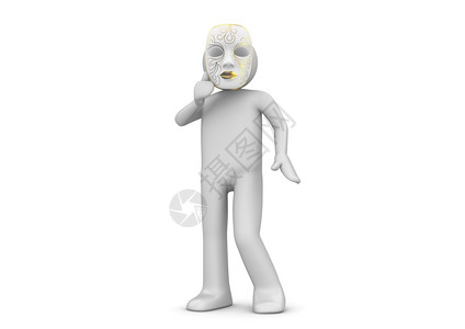 金子幸福表演威尼斯嘉年华面具衣物收藏3D字符白色背景系列中分离图片