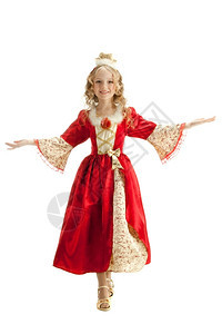 小环帝国王冠美丽的笑小女孩穿着公主服装的金发长美女欢迎大家光临图片