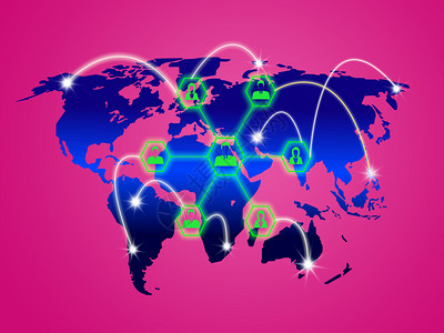 世界和关于粉红背景的交流数字联网转移图片