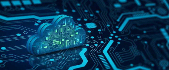云计算技术互联网关于电路汇合点与蓝背景云服务摘要蓝背景云服务储存概念3D插图的云计算技术信息等距安全的图片