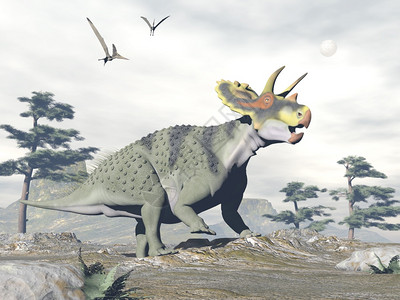 史前草食动物天空白日在自然界行走的恐龙3D使恐龙行走的电离突变恐龙3D图片