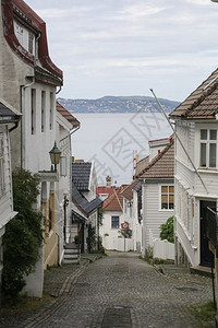 斯堪的纳维亚门住宅卑尔根老城的传统房屋Skuteviken被盗图片