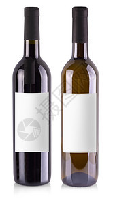 波尔多红酒杯精白葡萄瓶和红色白葡萄酒瓶贴有白色背景隔离的标签图片